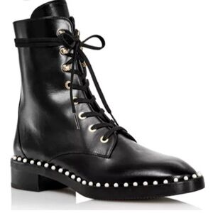 Stuart Weitzman Black Combat Boots with Pearl Detailing